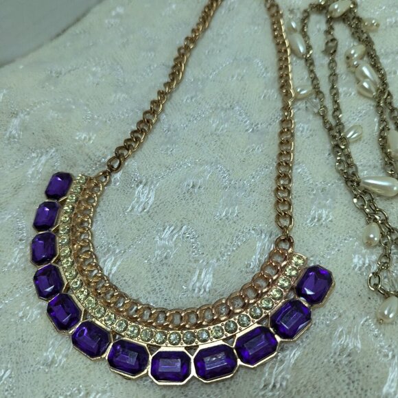 Lot Of 4 Fashion Statement Necklaces Mixed materials COSTUME JEWELRY LOT 0810-02 - Picture 5 of 11